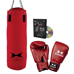 Hammer Home-Set Fit - Conjunto de Saco de Boxeo, Guantes y DVD (28 x 60 cm), Color Rojo en oferta