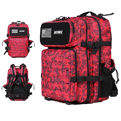 ELITEX Mochila 45L 2021 Táctica Militar Bandera USA Impermeable para Caza Aire Libre Deportes Gimnasio Portatil Oxford 900D (Rojo Camuflaje)