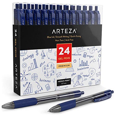 ARTEZA Bolígrafos retráctiles con tinta de gel | Juego de 24 bolígrafos de gel | Color azul | Secado rápido | Ideales para notas de trabajo, estudios,
