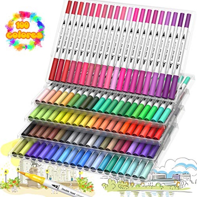 Rotuladores Lettering, Rotuladores Punta Fina, Rotuladores Punta Pincel, 100 Colores Rotuladores Doble Punta,para Adultos, Bullet Journal, Caligrafía 