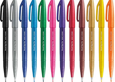 Pentel SES15C Brush Sign Pen rotulador punta fibra flexible 12 colores as.ti