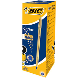 BIC Cristal Shine Bolígrafos Punta Media (1,0 mm) - Tinta Azul y Cuerpo Dorado, Caja de 20 Unidades, ideal para uso diario precio