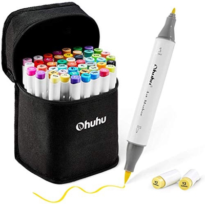 48 rotuladores de colores a base de alcohol Ohuhu. Rotuladores de dibujo de doble punta (pincel y punta fina) para niños o artistas, tanto para colore
