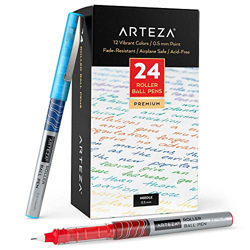 Arteza Bolígrafos de punta fina, paquete a granel de 24 bolis de colores de tinta líquida con punta de aguja extra fina de 0,5 mm para escribir, tomar precio