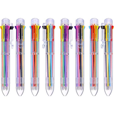 16 Piezas de Bolígrafos de Multicolor Bolígrafos de Bola Retráctiles 8-en-1 8 Colores Plumas de Punta de Bola de Barril Transparente para Oficina Escu