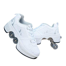 YYW Deformation Roller Skate Shoes Double-Row Roller Shoes For Women Men Adult Sneakers Running Shoes with Deform Wheels (Silver,EU 39.5 = UK 7) características