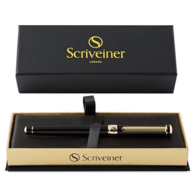 Rollerball Pen de Scriveiner - Bolígrafo Roller de Gama Alta con Acabado en Oro de 24 Quilates, Recambio Schmidt, Regalo Hombres y Mujeres, Bolígrafos