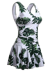 Mujer Bañador con Falda Traje de Baño de Una Pieza de Talla Grande Impresión Elegante Sexy Push Up Monokini Blanco/Hoja XL precio