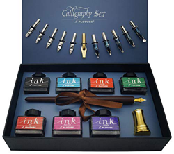 Set Plumas de Caligrafía, 22 piezas Kit Caligrafia, Incluye 7 Botes de Tinta, 12 Plumines, Pluma de Madera, Soporte Dorado de Pluma y introducción precio