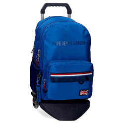 Mochila Pepe Jeans Overlap Doble Cremallera con Carro, Azul, 31x46x16 cms en oferta