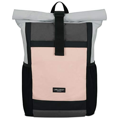 LARK STREET Mochila Enrollable Hombre & Mujer Gris/Rosa No2 Mochilas de Botellas PET Recicladas para Escolares, Universidad, Viaje - Bolsa Casual Impe