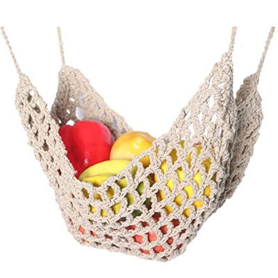 Hamaca de frutas, hamaca de frutas de macramé debajo del gabinete, cesta de almacenamiento de colgantes de macramé resistente, hamaca de plátano para 