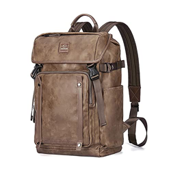 HHORZE Mochila de cuero PU para portátil hombres y mujeres Gran Capacidad Marrón Khaki características