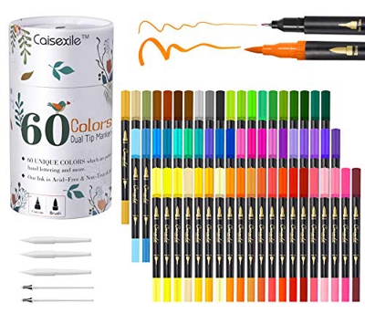 Rotuladores de pincel de doble punta, 60 rotuladores de punta de color, juego de rotuladores de arte, 120 puntas finas y punta de pincel para adultos,