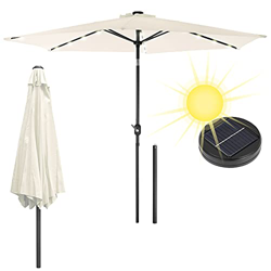 ECD Germany Sombrilla de Jardín Crema Ø 300 cm Redonda de Alumino con Iluminación Solar LED Paraguas de Terraza Inclinable Regulable Desmontable Inclu precio