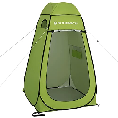 SONGMICS Tienda Ducha, Tienda portátil, Tienda de campaña baño, para Camping, Pesca, baño, Ducha, Playa, con Bolsa de Transporte con Cremallera, Verde