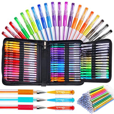 Bolígrafos de gel, bolígrafo de gel con purpurina para libros de colorear para adultos, paquete de 96 bolígrafos de gel de artista, 48 colores con un 