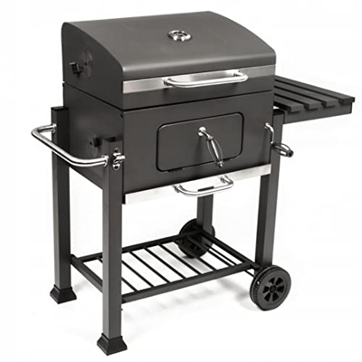 Barbacoa con ruedas – Barbacoa de carbón vegetal con tapa, ruedas, mango de acero inoxidable, parrilla de carbón vegetal