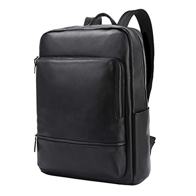 Leathario Mochila Tipo Caual Escolar Hombre Cuero Autentico Vintaje Retro de Mano Backpack Laptop para Portátiles y Netbooks (Negro 56)