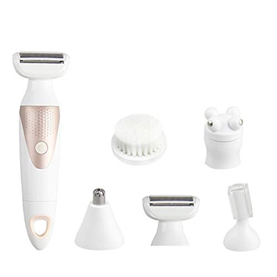 Haude Afeitadora eléctrica, depiladora inalámbrica recargable con cabezal de afeitar, cepillo de limpieza facial, para mujer, cuerpo, pierna, bikini