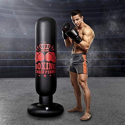 160cm Saco de Boxeo, Saco de Boxeo Profesional para Adultos con Relleno Pesado, Saco de Arena de Columna de Copa Independiente con Bomba de Aire de Pi
