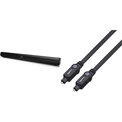 Sharp HT-SB95 2.0 Barra de Sonido Cine en casa, Bluetooth con HDMI ARC/CEC, Potencia Total de 40 W, Color Negro, 80 cm + Amazon Basics Cable óptico de
