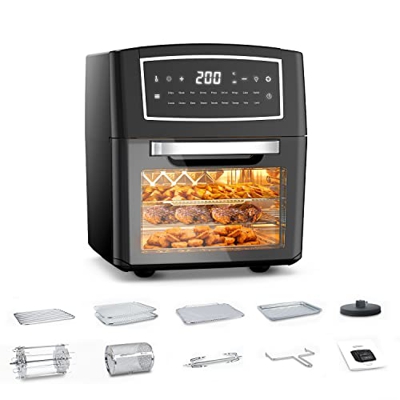 Freidora de aire caliente, Horno freidora de aire de 12 litros con 18 menús preestablecidos con pantalla LED de un solo toque, funciones de fritura, d