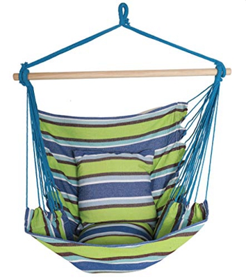 Juego de Silla Hamaca brasileña Grande - Columpio de Cuerda Colgante - 2 Almohadas de 45x45 cm - Bolsa de Almacenamiento - Barra esparcidora de 90 cm 