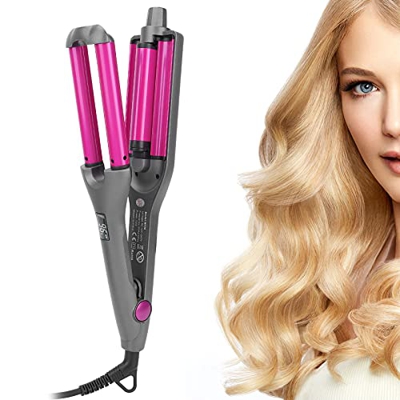 Rizador de 3 Barriles, Ajustable Varita Rizadora de Plancha para para el Cabello con Pantalla LED, Engarzadora de Cabello para Mojado Y Seco(#1)