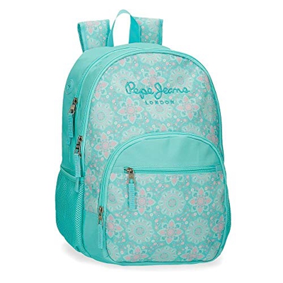 Pepe Jeans Tatiana Mochila Doble Cremallera Verde 32x44x22 cms Poliéster 30,98 L
