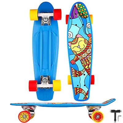 Funxim Skateboard 22" Monopatin Completo Soporta 100 kg Mini Cruiser Skateboard Rodamiento ABEC-7 Retro Skateboard para Principiantes Jóvenes Niños
