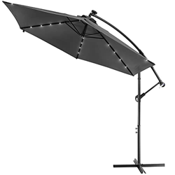 Kingsleeve Sombrilla de Ø300cm con 24 Luces LED Solar con manivela de Aluminio Antracita Parasol jardín precio