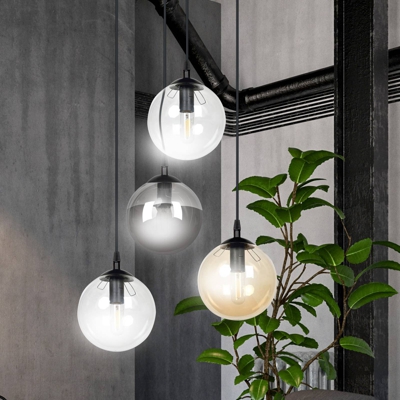 Colgante Glassy 4 luces redondo grafit/ámbar/claro