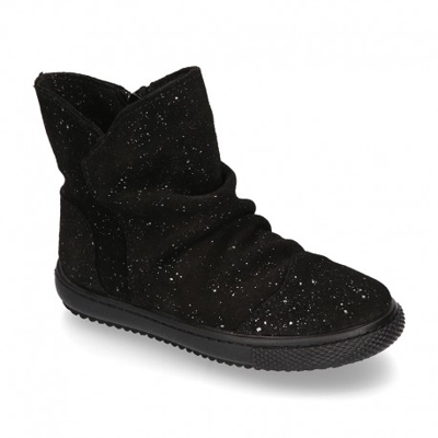 Botita Niña En Piel Serraje Negro Con Brillos. 37 Negro