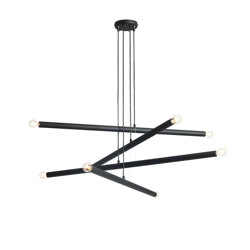 Lámpara colgante Tubo, negro, 8 luces características