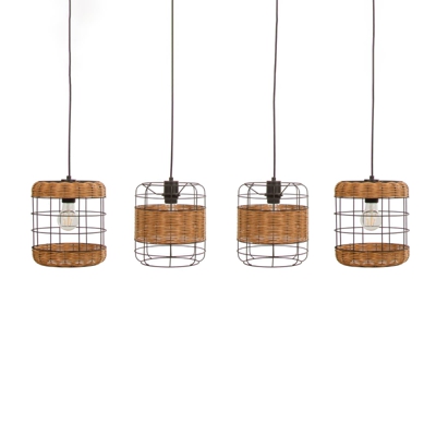 Lámpara colgante Jaro con barras de madera 4 luces