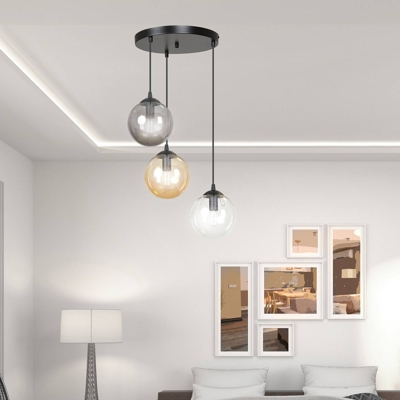 Colgante Glassy 3 luces redondo grafit/ámbar/claro