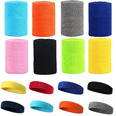 16 Piezas Juego de Muñequeras, Pulsera de Algodón Colorida Banda de Sudor, Banda de Algodón Atlético para el Sudor para Deportes, Una Variedad de Colo