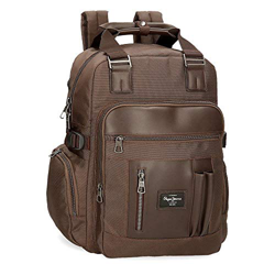 Pepe Jeans Bomber Mochila Doble Compartimento Adaptable Portátil 14" Marrón 28x40x16 cms Poliéster y PU 21,12L en oferta
