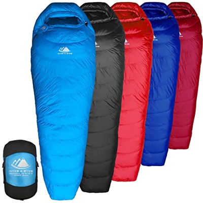 Hyke & Byke Quandary -10ºC Saco de Dormir de Plumón - Saco de Dormir Adulto Momia con Base ClusterLoft Ligero para Excursiones y Camping – Camping Acc