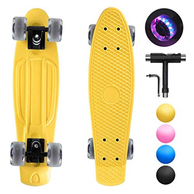 shownicer Monopatín Skateboard Completo Mini Cruiser Patín Plástico Penny Board 22'' para Niños Adultos Principiantes, LED Ruedas Iluminadas & ABEC-11