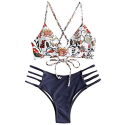 Conjunto de bikini Zaful para mujer compuesto por dos piezas con sujetador ajustable en la espalda y efecto realzador, escote triangular y estampado d en oferta