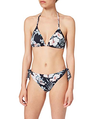 Emporio Armani Swimwear Triangle Rem.Cups & Brazilian W/Bows Bikini Tropical Garden Juego Biquini, Diseño de Flores en Color Negro, M para Mujer