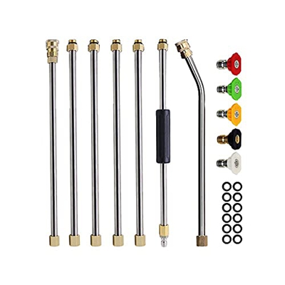 NUZAMAS Juego de varilla de extensión para limpiador de alta presión de 4000 psi, conexión rápida de 1/4 pulgadas con 5 puntas de boquillas (0、15、25、4