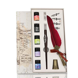 Dsaren 13 Piezas Conjunto Pluma de Escritura Vintage Antigua Pluma Caligrafía Creativa Feather Pen Set con Tinta 4 Consejos Diferentes Titular de la P precio