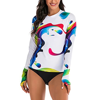 Q&M Mujer Rash Guard Traje de Baño Dos Pieza Manga Larga Conjuntos con Filtro de Protección UV UPF