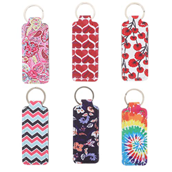 Chapstick Keychain Holder Manga Bolsa: 6 Unids Caja de Lápiz Labial de Neopreno Travel Lip Lip Balm Lip Gloss Organizador para Mujeres Hombres Niños N características