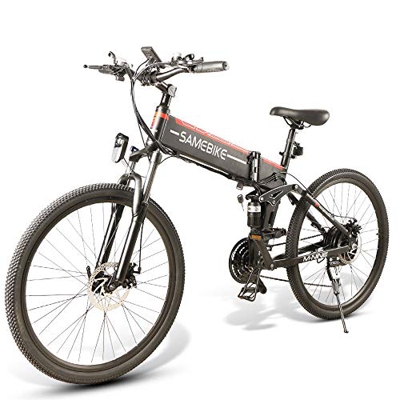 SAMEBIKE Neumático de 26 pulgadas Bicicletas eléctricas plegables Ebike Mountain Bicicletas eléctricas con 48V 10Ah extraíble batería de iones de liti