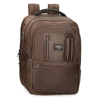 Pepe Jeans Bomber Mochila Doble Compartimento Adaptable Portátil 15,6" Marrón 30x44x15 cms Poliéster y PU 20,46L