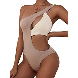 ZAFUL Un hombro Bikini Contraste Color Patchwork Recorte acanalado dos tonos traje de baño de una pieza precio